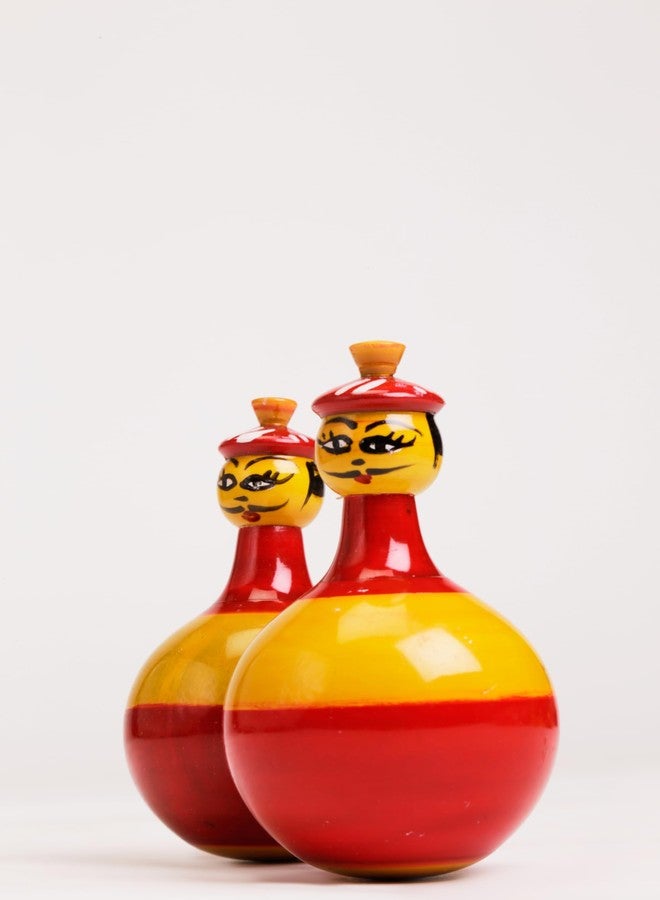 Saras Aajeevika Doll Small Pair Red Yellowwooden Hand Painting Decorative Nesting Dolls Showpiece Toy Set (Yellow) - Image 2